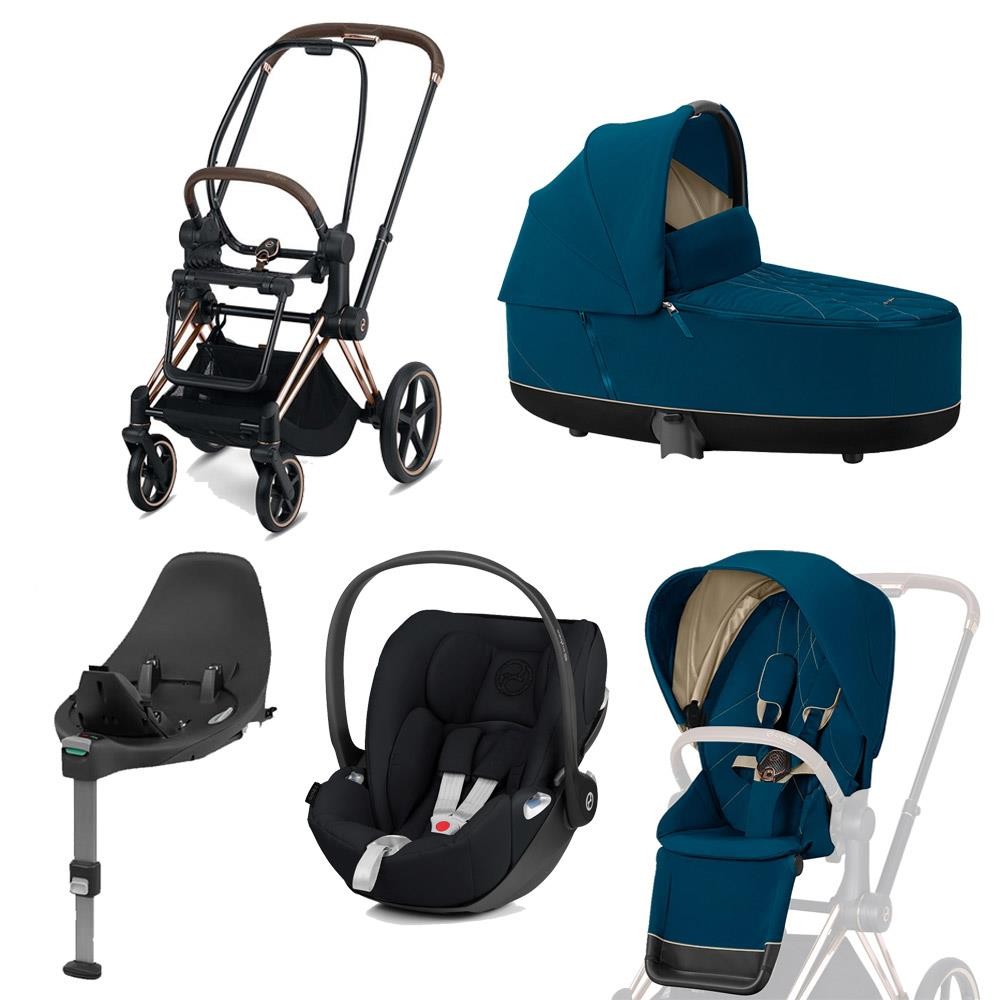 lied Gloed pasta Cybex Priam stroller Set Rosegold, carry cot, infant carrier Cloud Z + Base  Z Mountain Blue
